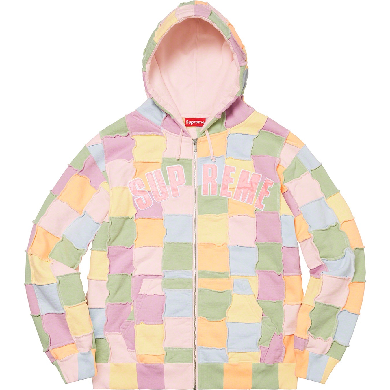 Reverse Patchwork Zip Up Hooded Sweatshirt view 7